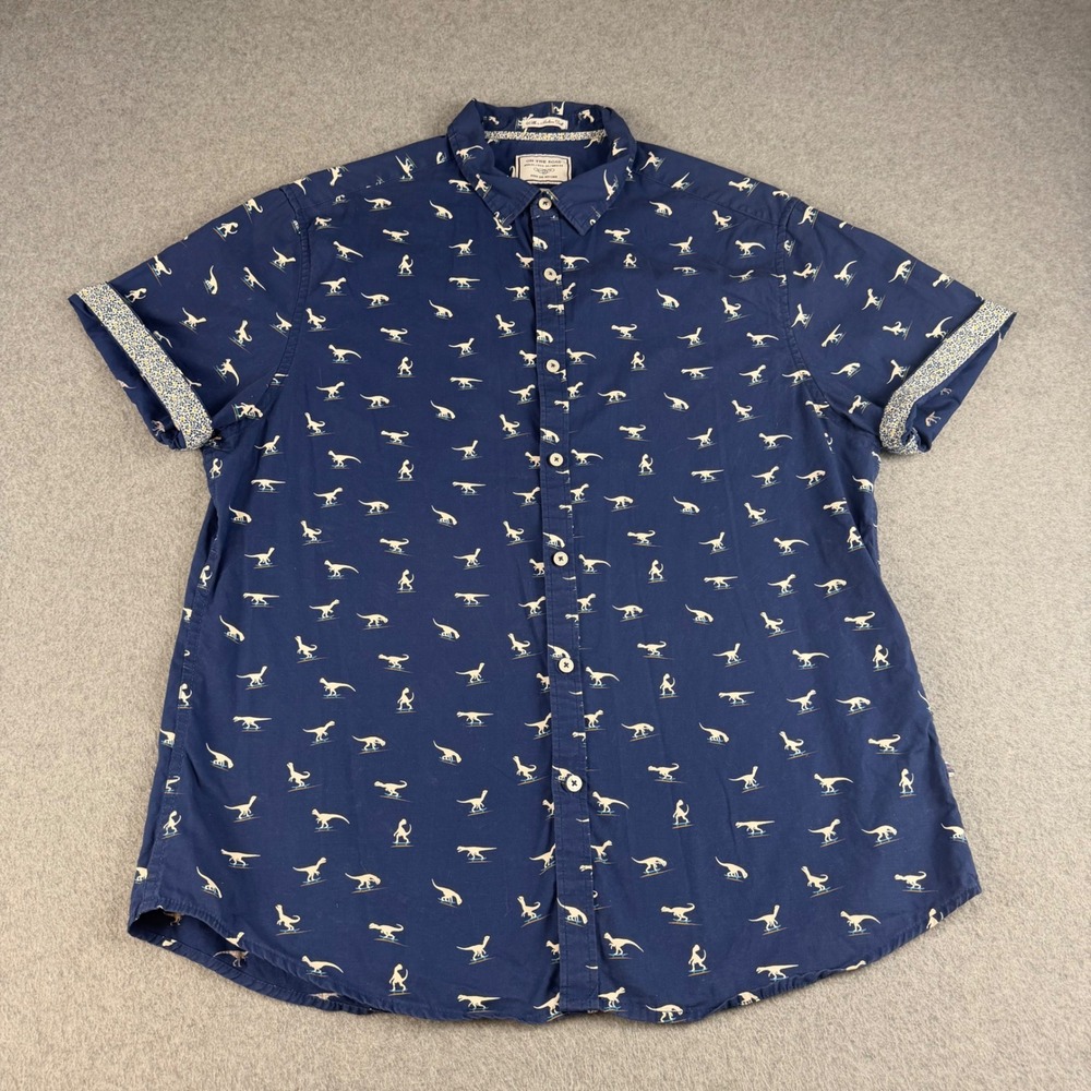 On The Road Mens XL Slim Fit Skateboard Dinosaur Print Cotton Button Down Shirt